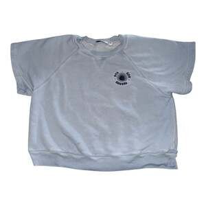Sandro Sea Sun Embroidered Short Sleeve French Terry Sweatshirt Light Blue Size2